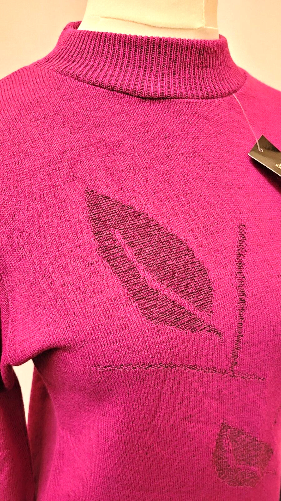 Womens Jumper M/L Raspberry Pink Leaf Print Crew Neck by ENVY I New with Tags image 3