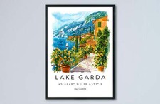 Lake Garda Watercolor Poster Lake Garda Travel Print Lake Garda Wall Art Lake