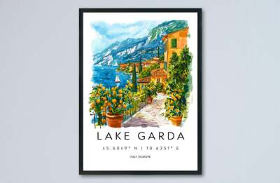 Lake Garda Watercolor Poster Lake Garda Travel Print Lake Garda Wall Art Lake