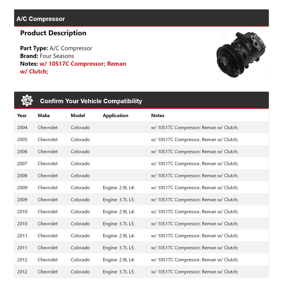 Compresor de aire acondicionado para Chevrolet Colorado 2004-2012 4 estaciones 2005 2006 2007 2008 Foto 2 de 4