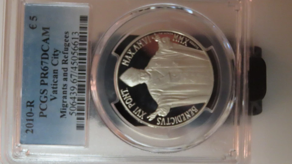 2010-R Migrants and Refugees VATICAN CITY Benedictus  Silver 5 EURO PCGS PR-67 - Image 2 of 4