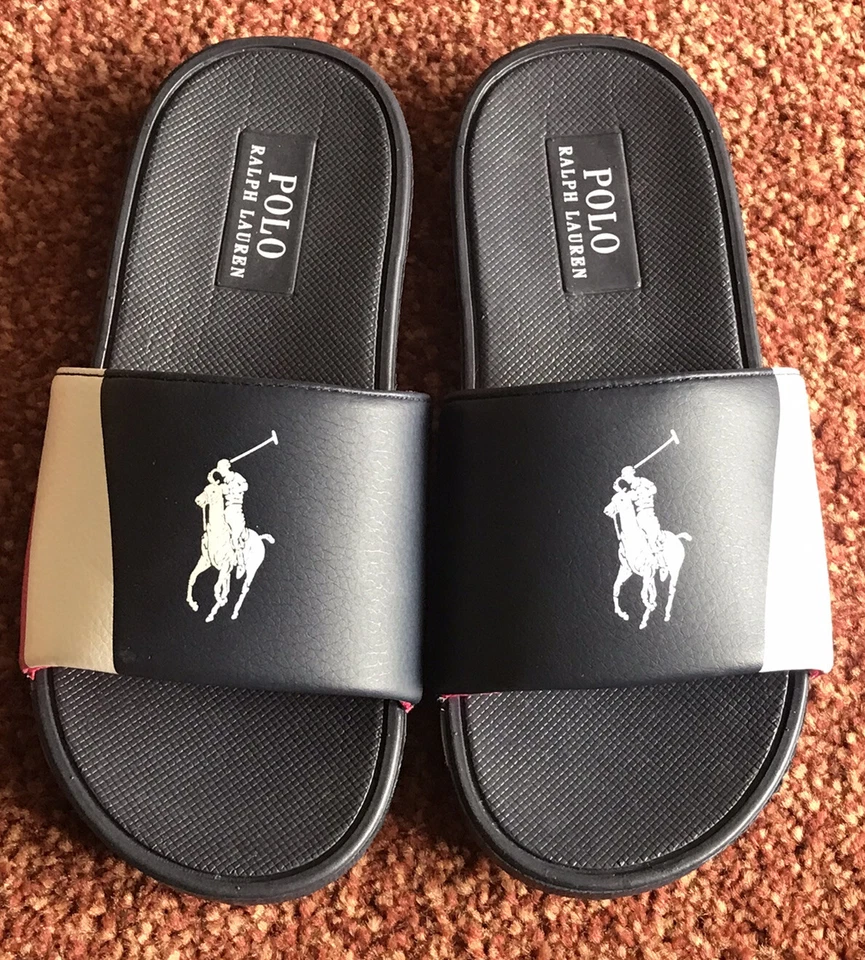 Polo Ralph Lauren Toddler Girls Sandals Slide Navy Pink Size 12 NEW - Image 2 of 4