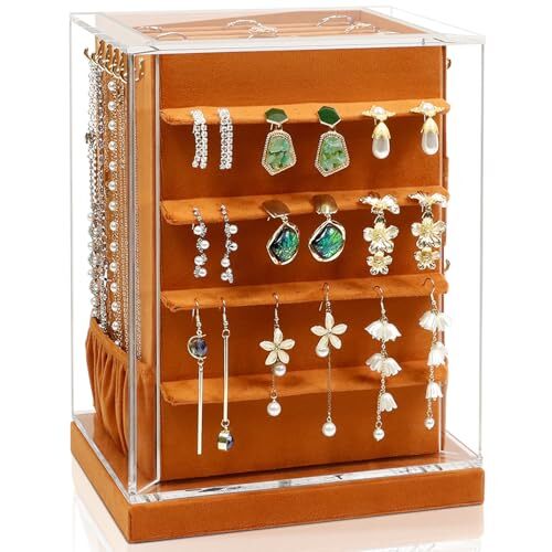 Jewelry Box 360° Rotating, Jewelry Organizer with 5 Drawers, Vertical Brown-image