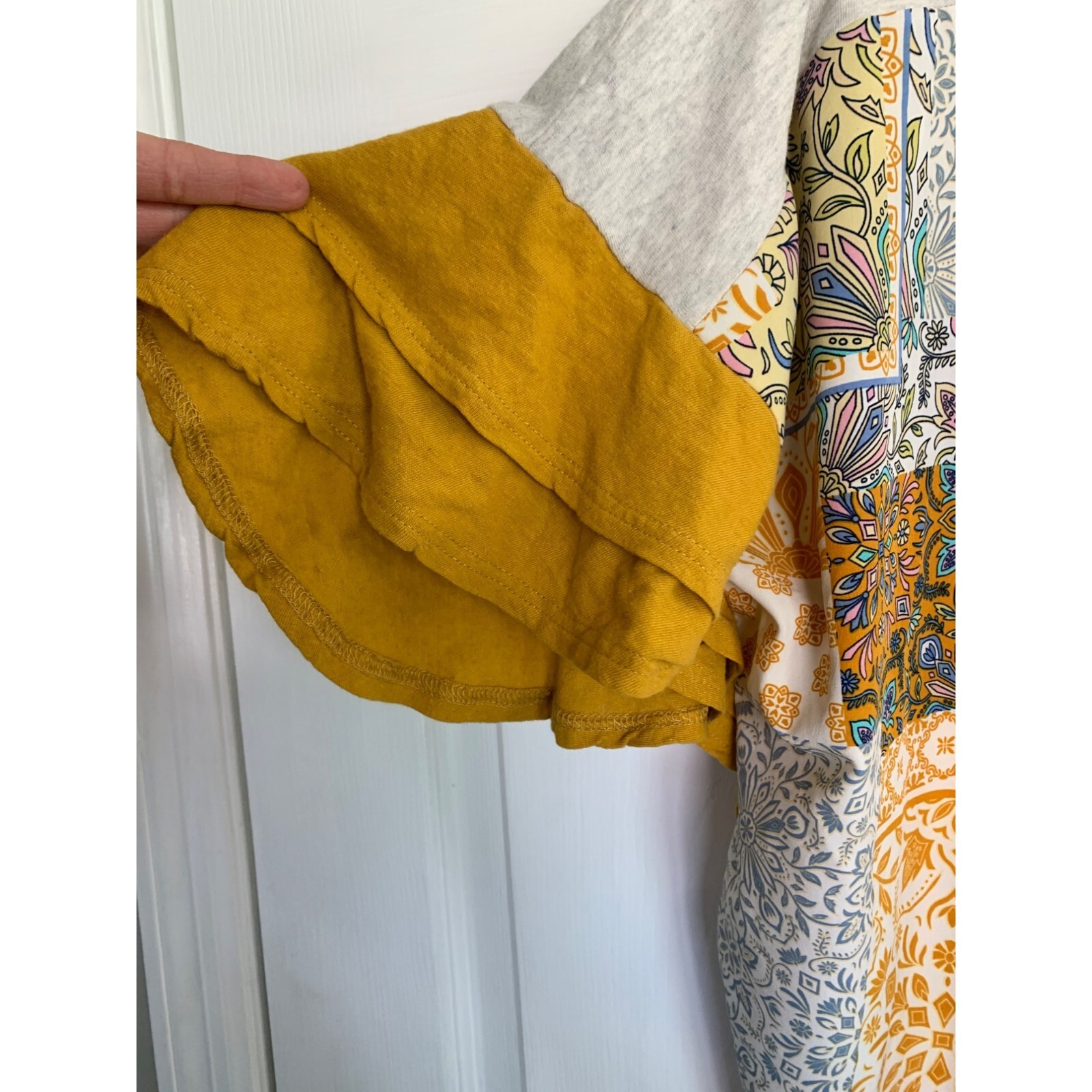 Umgee Ruffle Sleeve Mixed Pattern Patchwork Tee W… - image 6
