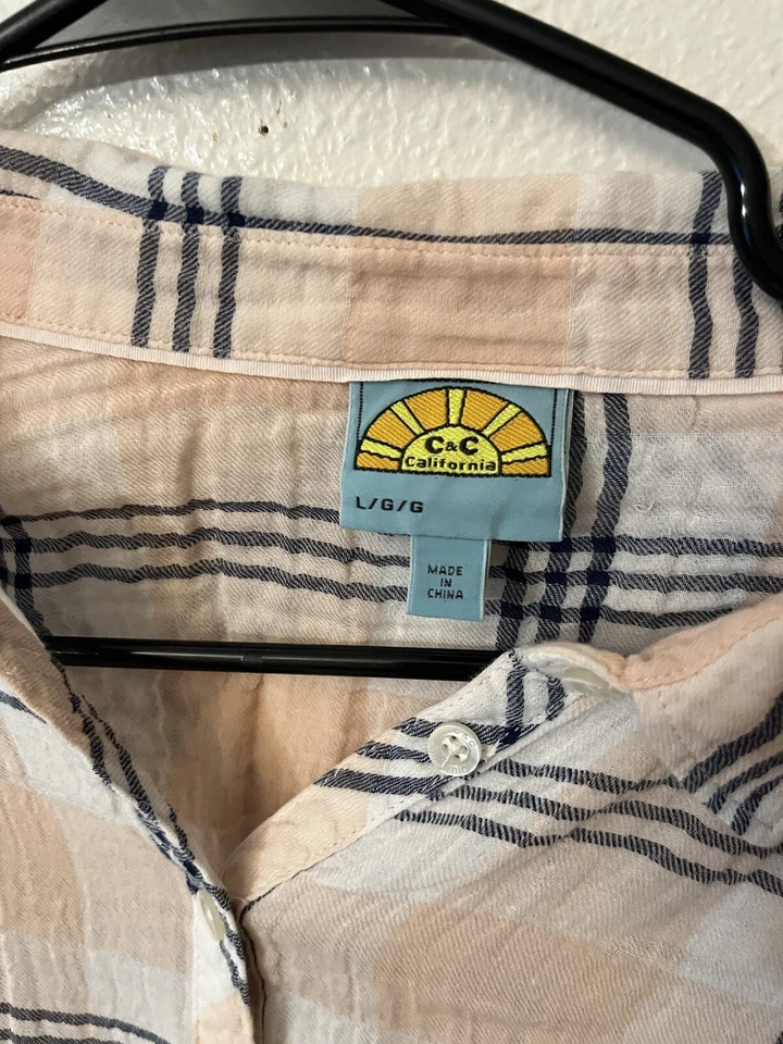C&C CALIFORNIA Blue Pink Plaid Button Up Shirt L Womens Long Sleeve Top - Image 3 of 4