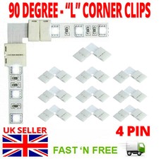 4 pin Corner L Clip Adapter Connector 90 Degree Bend 5050 RGB LED Strip Light