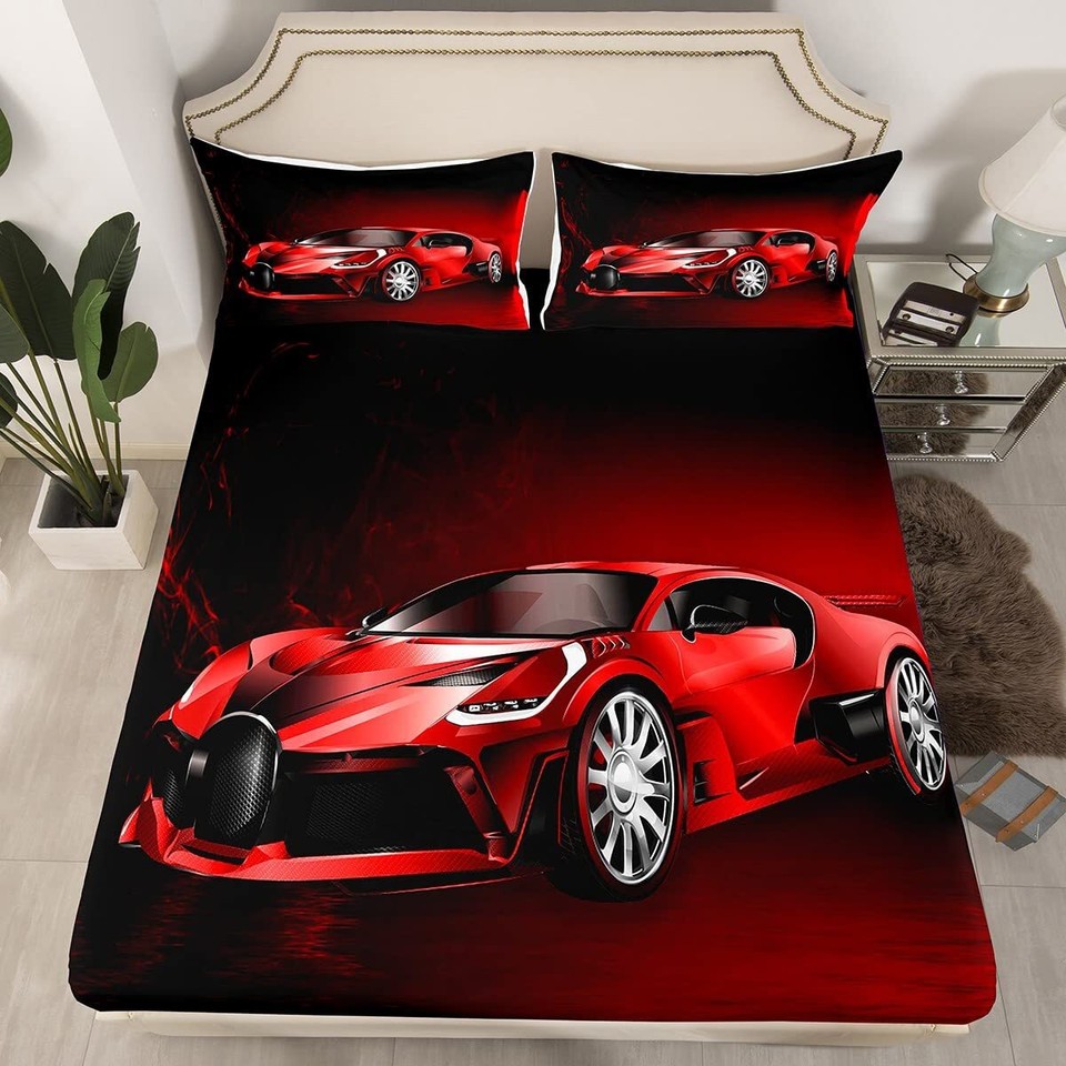 Sports Car Sheet Set Red Race Car Bed Sheets Kids Boys Girls Extreme