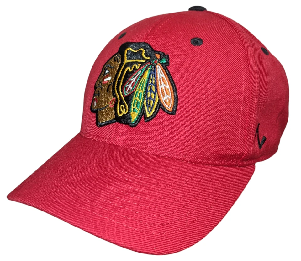 Zephyr CHICAGO BLACKHAWKS Fitted Hat Baseball Cap NHL Size 7 1/2 Red Wool Acryli - Image 2 of 4