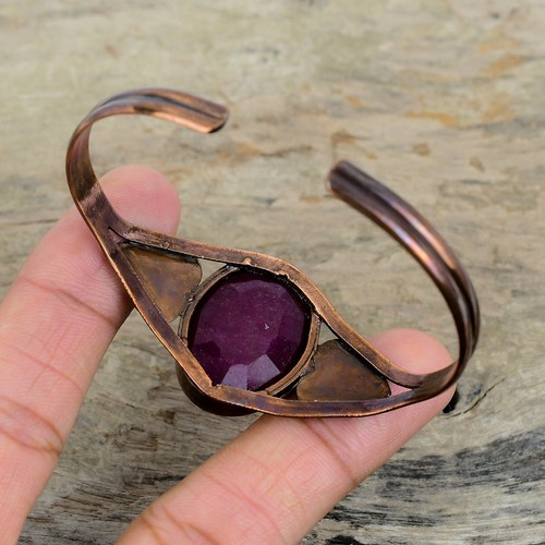 Brazalete Ajustable Corazón Electroformado Cachemira Rubí Artesanal Cobre Ropa de Fiesta - Imagen 6 de 6