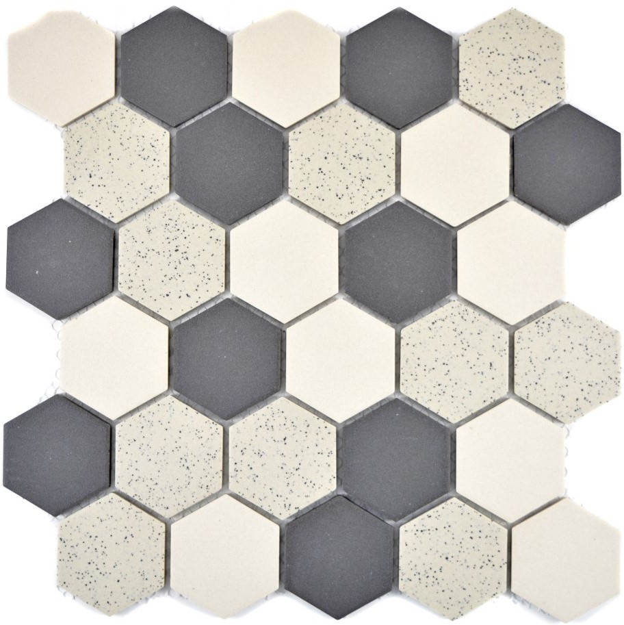 Mosaïque hexagonale Mosaïque en céramique beige noir Hexagaon non émaillé antidérapant moucheté - MOS11G-0113-R10