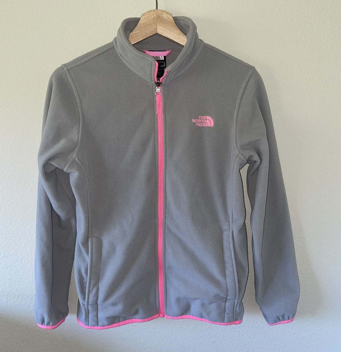 THE NORTH FACE Girls Sz L 14-16 Gray/Pink Trim Fleece Zip