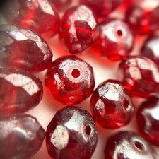 Faceted Carmine Red Iridescent Czech Glass Rondelle Beads 6x8mm RCG98