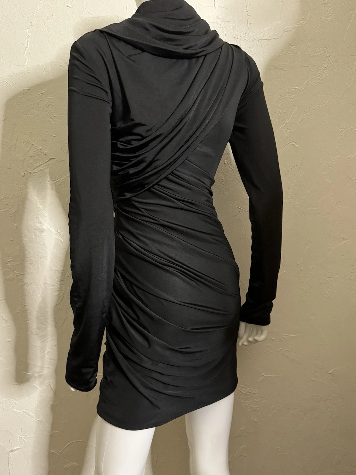 ALEXANDER WANG ABITO BODYCON DRAPPEGGIATO MANICHE LUNGHE NERO TAGLIA 2