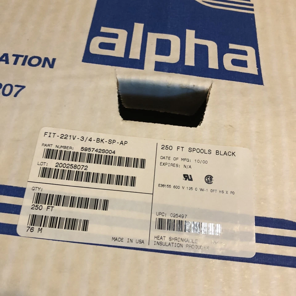 250 FT Spool 3/4” Heat Shrink Tube 2:1 Heat Shrinkable Tubing Alpha BLACK AT - Image 3 of 4