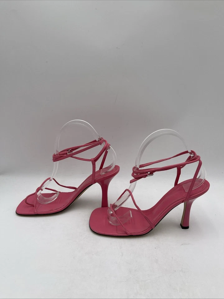 Bottega Veneta Pink Leather Open Toe Ankle Strap High Heel Sandals Size 38.5 - Image 3 of 4