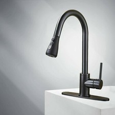Matte Black Kitchen Sink Faucet Pull Out Single Handle Swivel Spayer Mixer Tap