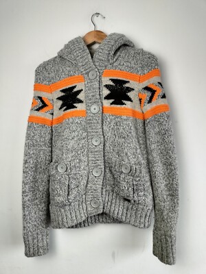 Superdry Aztec Grey Chunky Knit Hooded Alpaca Cardigan Jumper