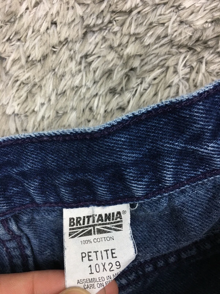 Jeans feminino vintage Brittania cintura alta cônico tamanho 10 x 29 azul lavagem escura denim - Imagem 4 de 4