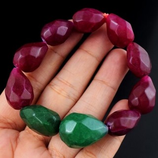 258 Cts Faceted Red Ruby & Green Emerald Beaded Stretchable Bracelet VK 70 E582