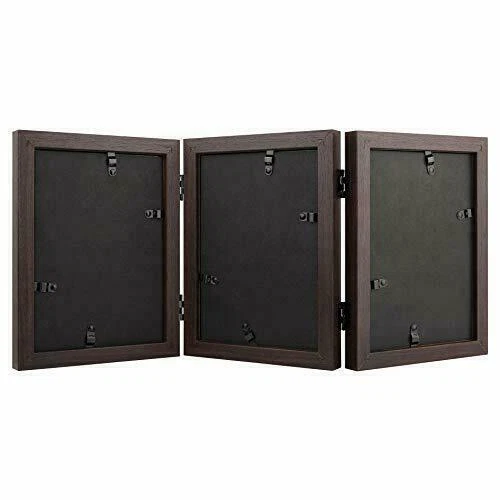 Marco de fotos con bisagras triple 5x7 para 3 fotos de mesa vidrio real marrón cereza Foto 2 de 4