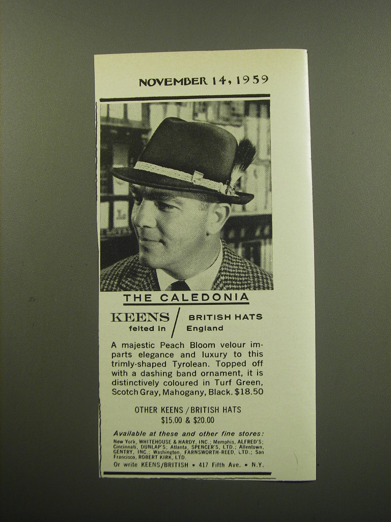 1959 Keens Caledonia Cappello Pubblicità