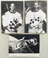 3 PHOTOGRAPHIES PRESSE SKYLAB 2 1973 OWEN GARRIOT JACK LOUSMA FUSÉE COSMONAUTE