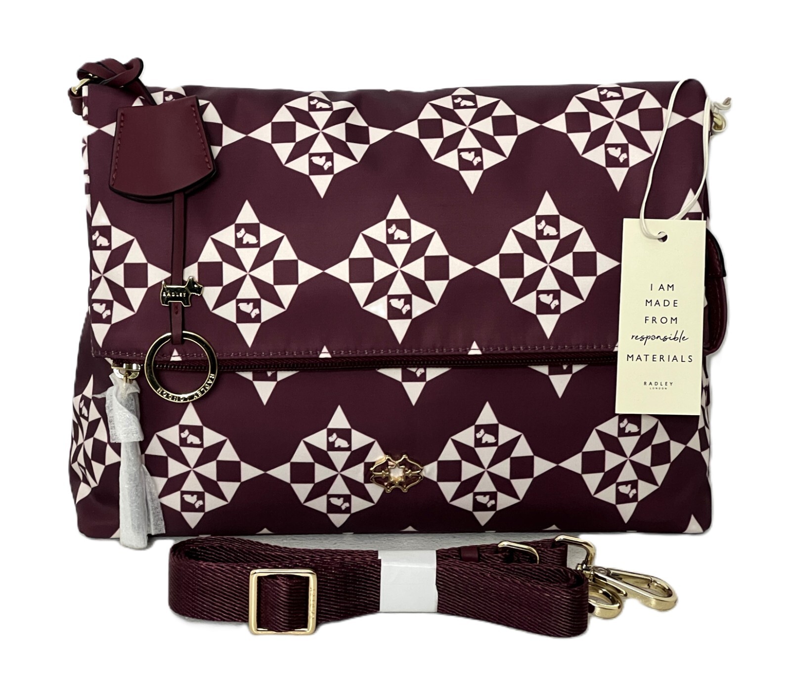 Radley Handbag 24/7 Wallpaper Medium Shoulder Bag Cross Body Bag Dark Cherry
