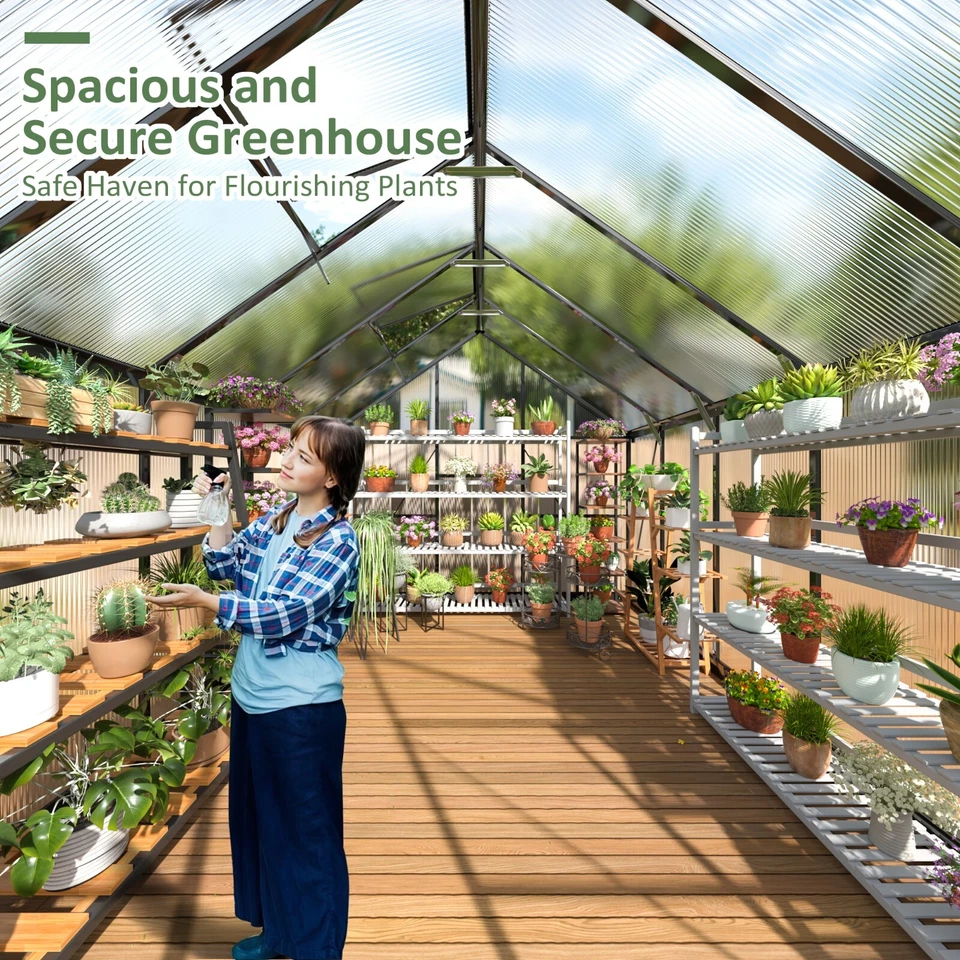 Invernadero de policarbonato de 8x10 pies, configuración rápida al aire libre, marco de aluminio, ventilación de techo Foto 3 de 4