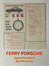Ferdinand Porsche Signed 1974 911T 911E 911S Tech Specs Autograph Automobilia