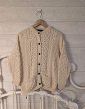 Vintage Wool Cardigan Sweater Aran Cable Knit Fisherman Chunky Kids 11/12 