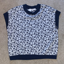 LOFT Women  s Knit Pullover Sweater Navy White Floral Sleeveless Crewneck M