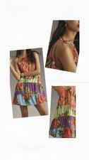 Farm Rio x Anthropologie Halter Floral Tiered Mini 2788737 Dress Size L