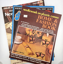 Plastic Canvas Projects Lot of 3 Vintage Leaflets Needlework Decor Basketry Box