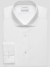 NEW Calvin Klein Slim Fit Non-Iron Men's Dress Shirt White Tall Sleeve 36/37