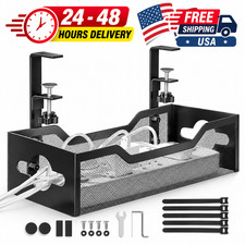 Under Desk Cable Management Tray No Drill Clamp Mount Metal Mesh Wire Organizer