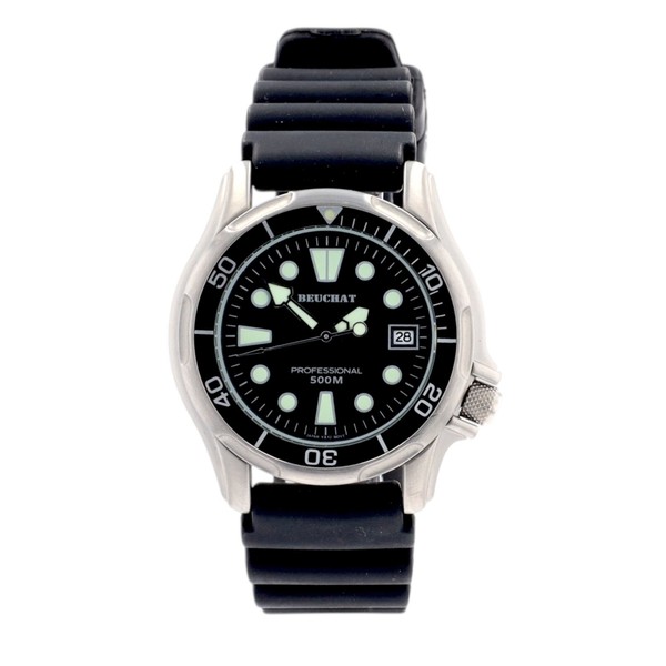 Beuchat Professional Buzo 500M Reloj para Hombre Esfera Negra Acero Cuarzo Fecha Caucho 2