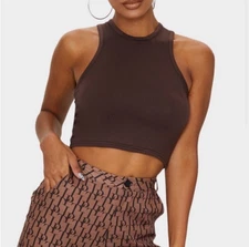 PrettyLittleThing Chocolate Jersey Racerback Crop Top