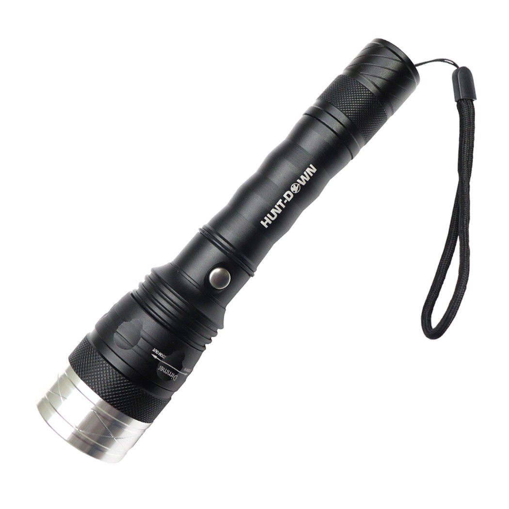 Hunt-Down 1000LM Black Tactical Flashlight w/ Battery, USB &