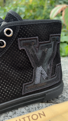 Louis Vuitton High Top Sneakers LV Logo Black Perforated Suede 7