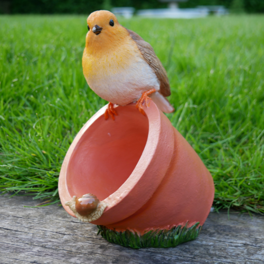 Outdoor Bird Plant Pot Garden Robin Planter Feeder Ornament