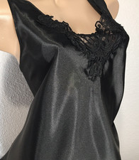 Vtg Black Wide Lace Satin Camisole Slip Top XL