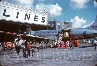 Vtg. 1950s Aircraft Slide: American Airlines Lockheed Electra at Newark Airport