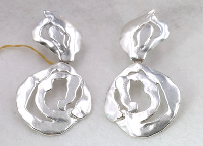 Karine Sultan Hammered Modern Silver Plated Drop Dangle Earrings  2 3/4'' NEW