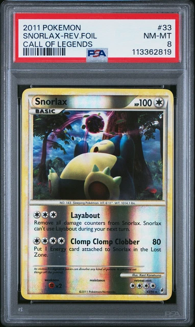 2011 POKEMON CALL OF LEGENDS SNORLAX #33 REVERSE PSA 8 NM #113362819