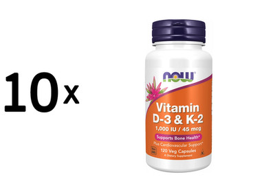 10 x Now Foods Vitamin D3 and K2 - 1000IU/45mcg (120) (149,99 EUR/kg)