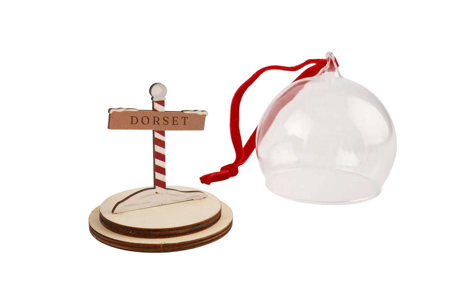 Dorset Glass Bauble Xmas Tree Decoration Ornament Wooden North Pole Design