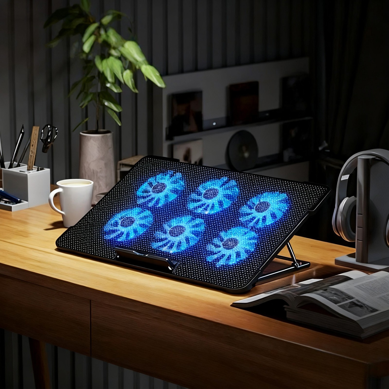 6-Fan Cooler Laptop Cooling Pad USB Stand Quiet LED Light Radiator PC Notebook