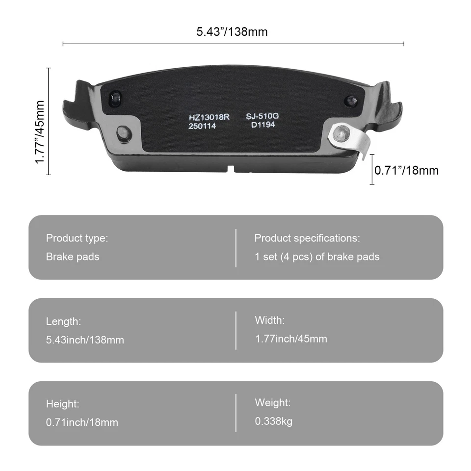 Front & Rear Ceramic Brake Pads for 2007-2014 Chevrolet Tahoe 4.8L 5.3L 6.2L - Image 3 of 4
