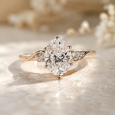 IGI Certified TCW 2CT Lab Grown Diamond Ring, 10K Solid Gold Engagement Ring