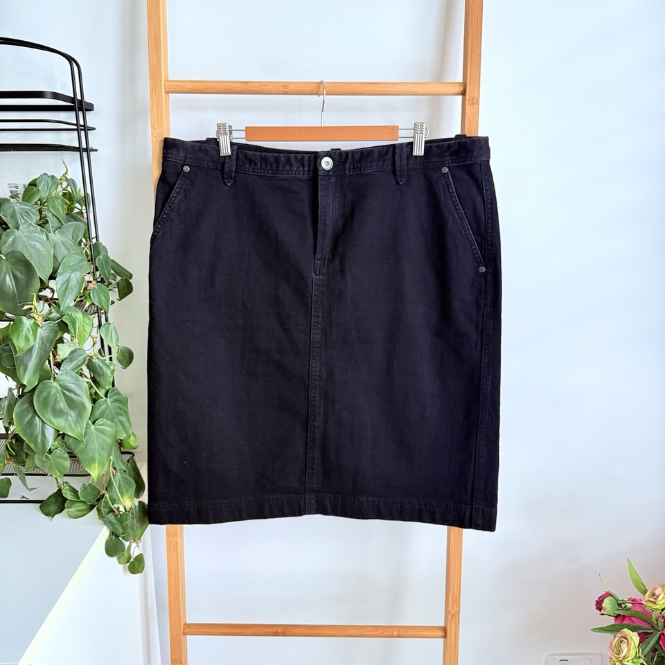 Sportscraft Womens Denim Skirt Size 18 Black Casual Mid Rise Pockets